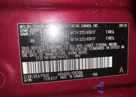 2021 Toyota Rav4 Le from USA, damaged, VIN 2T3F1RFV6MC146405